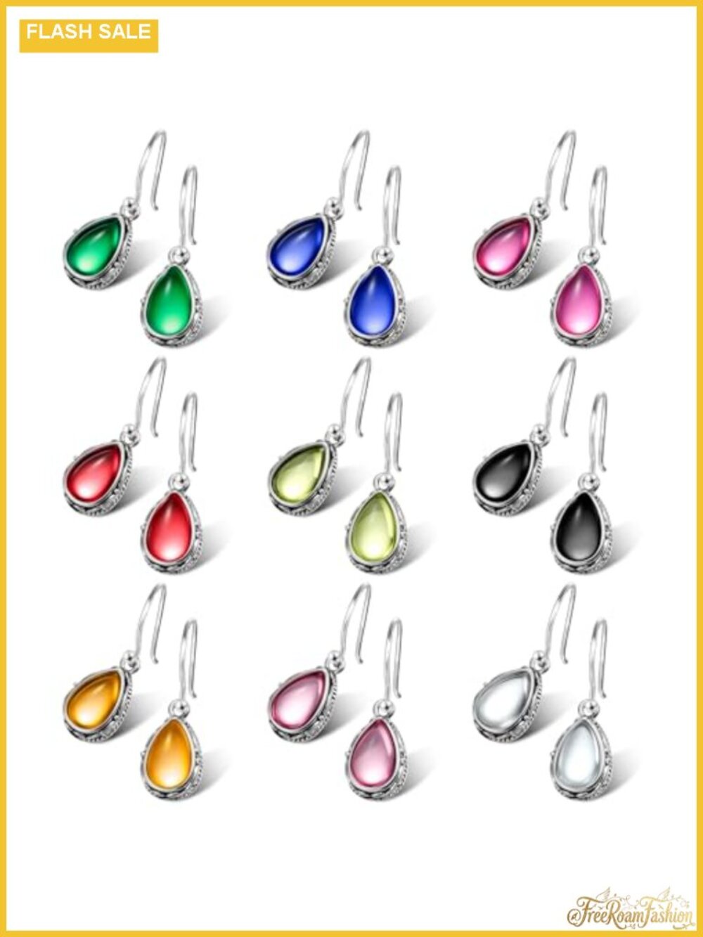 Crystal Teardrop Dangle Earrings Set Vintage Silver Drop Dangly